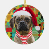 Santa hoed en sjaal met foto kersthond keramisch ornament (Voorkant)