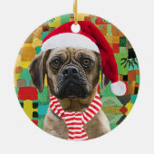 Santa hoed en sjaal met foto kersthond keramisch ornament (Achterkant)