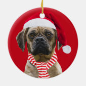 Santa hoed en sjaal met foto kersthond keramisch ornament (Achterkant)