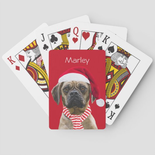 Santa hoed en sjaal met foto kersthond pokerkaarten (Achterkant)