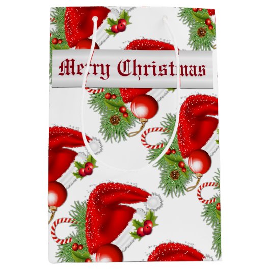 Santa Hoed Feestelijke Kerstcadeauzak Medium Cadeauzakje (Voorkant)