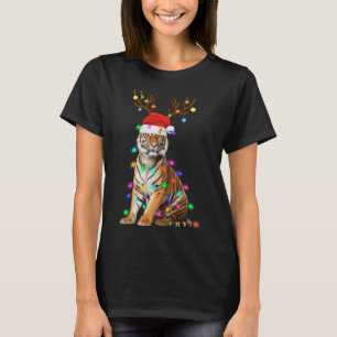 Santa hoed grappige tijger boom xmas licht dier ch t-shirt