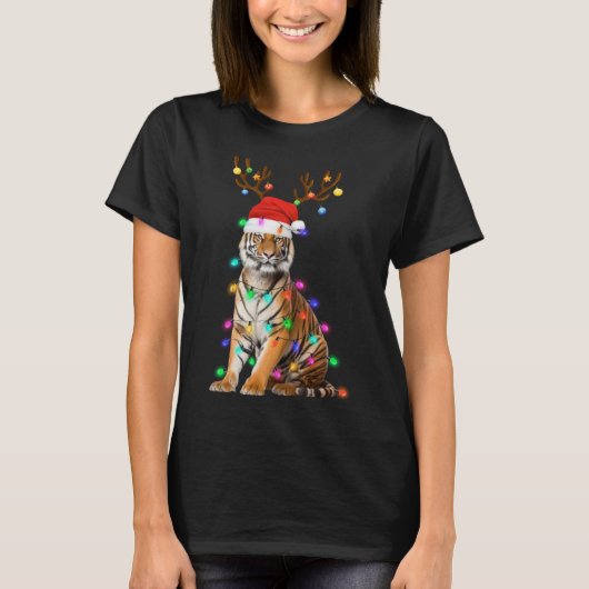Santa hoed grappige tijger boom xmas licht dier ch t-shirt (Voorkant)