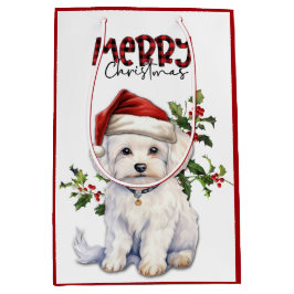 Santa Hoed Holly Maltese Hond Kerstmis Medium Cadeauzakje