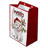 Santa Hoed Holly Maltese Hond Kerstmis Medium Cadeauzakje (Achterkant Gekanteld)