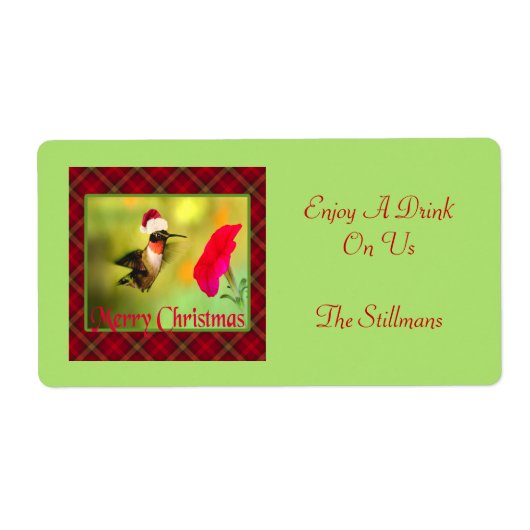 Santa Hoed Hummingbird Kerstmis Etiket (Voorkant)