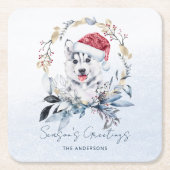 Santa Hoed Husky Aangepaste Kerstmis Kartonnen Onderzetters (Voorkant)