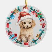 Santa Hoed Poedel Puppy Botkrans Keramisch Ornament (Voorkant)
