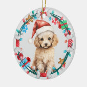 Santa Hoed Poedel Puppy Botkrans Keramisch Ornament (Links)