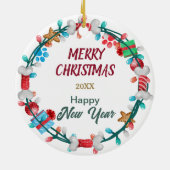 Santa Hoed Poedel Puppy Botkrans Keramisch Ornament (Achterkant)