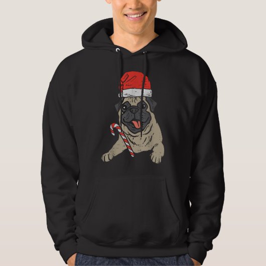 Santa hoed pug hond kerst hoodie (Voorkant)