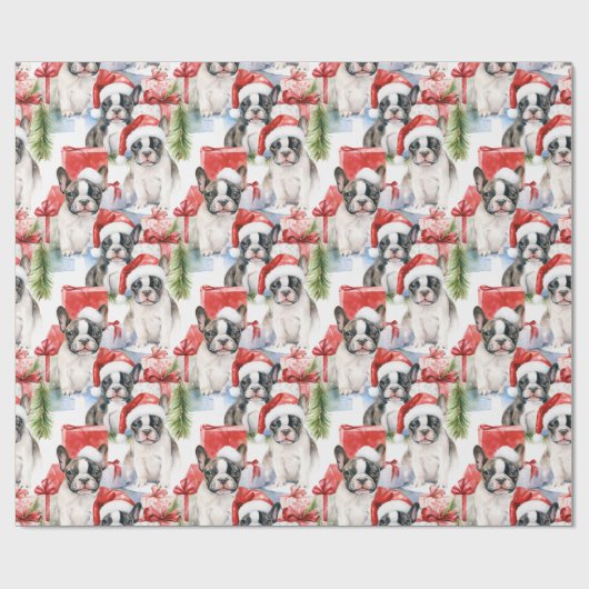 Santa Hoed Pups Frenchie Gift Cadeaupapier (Vlak)