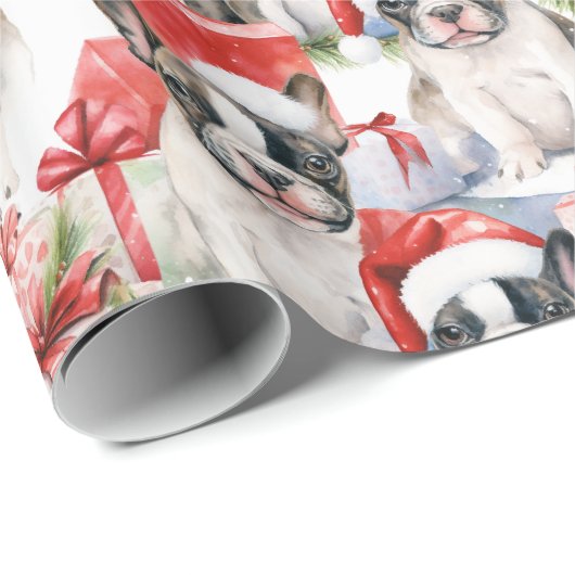 Santa Hoed Pups Frenchie Gift Cadeaupapier (Rol Hoek)