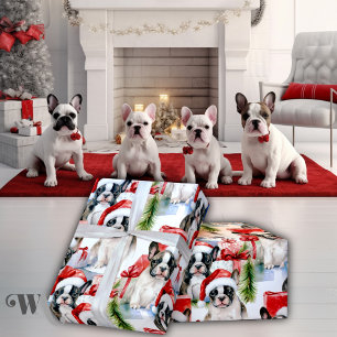 Santa Hoed Pups Frenchie Gift Cadeaupapier