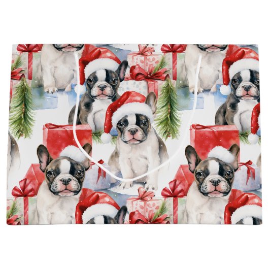 Santa Hoed Pups Frenchie Groot Cadeauzakje (Voorkant)