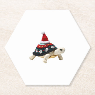Santa Hoed Schildpad - Vintage Zeeschildpad Kerstm Kartonnen Onderzetters