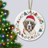 Santa Hoed Sint Bernard Hond Kerstkrans Keramisch Ornament