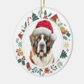 Santa Hoed Sint Bernard Hond Kerstkrans Keramisch Ornament (Links)