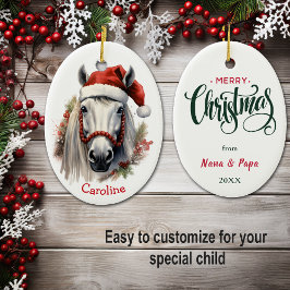 Santa hoed wit paard kerst keramisch ornament