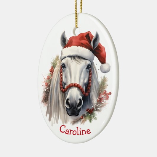 Santa hoed wit paard kerst keramisch ornament (Links)