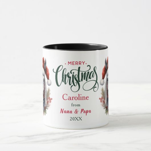 Santa hoed wit paard kerst mok (Midden)