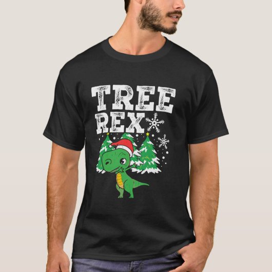 Santa Hoed Xmas Tree Rex Dinosaurus Kerstmis Lang T-shirt (Voorkant)