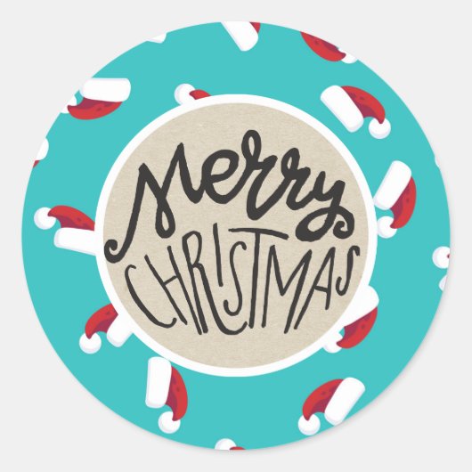 Santa hoeden blauw vrolijk kerstvakantie grillig ronde sticker (Voorkant)