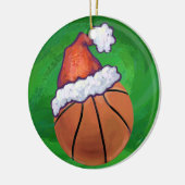 Santa Hoedje Basketbal op Groen Keramisch Ornament (Links)