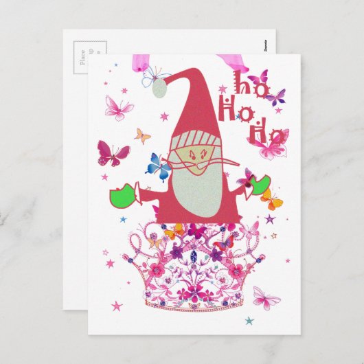 Santa Hohoho! Briefkaart met lange inktvlinder (Voorkant / Achterkant)