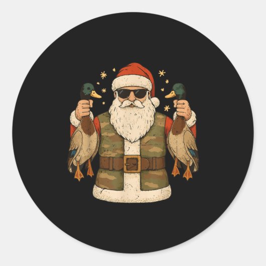 Santa Hold Mallard Duck Hunting Christmas Pajama T Ronde Sticker (Voorkant)