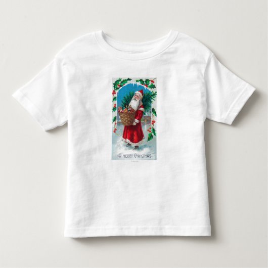 Santa Holding Basket of Toys Scene Kinder Shirts (Voorkant)