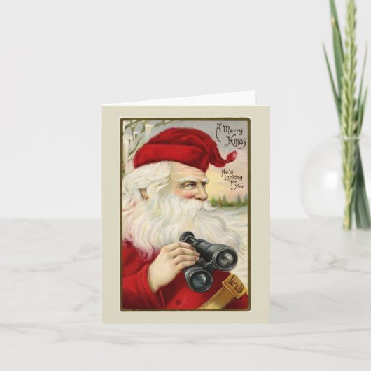  Santa Holding Binocles Note Kaart (Voorkant)