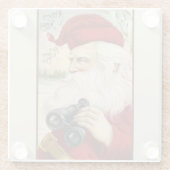 "Santa Holding"-binoculars Glazen Onderzetter (Achterkant)