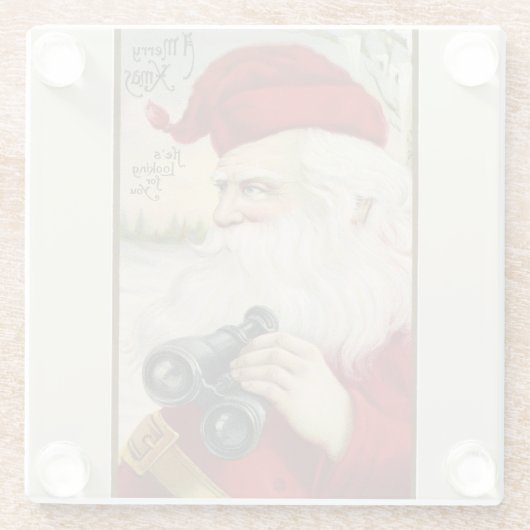  "Santa Holding"-binoculars Glazen Onderzetter (Achterkant)