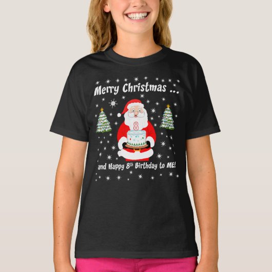 Santa Holding Birthday Cake Merry Christmas 8th T-shirt (Voorkant)