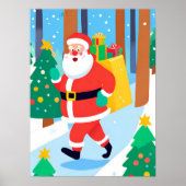 Santa Holding Cadeaus Wall Art Tekening Poster (Voorkant)