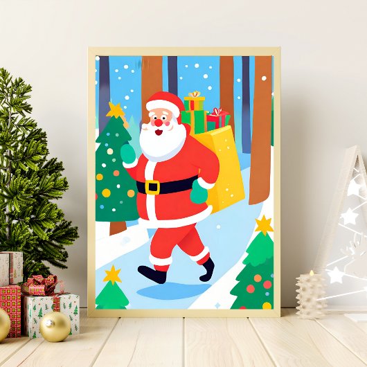Santa Holding Cadeaus Wall Art Tekening Poster