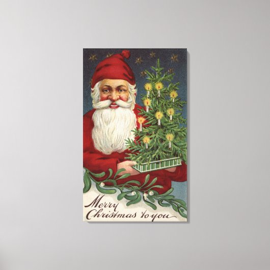 Santa Holding Candlelit Tree Canvas Afdruk (Voorkant)