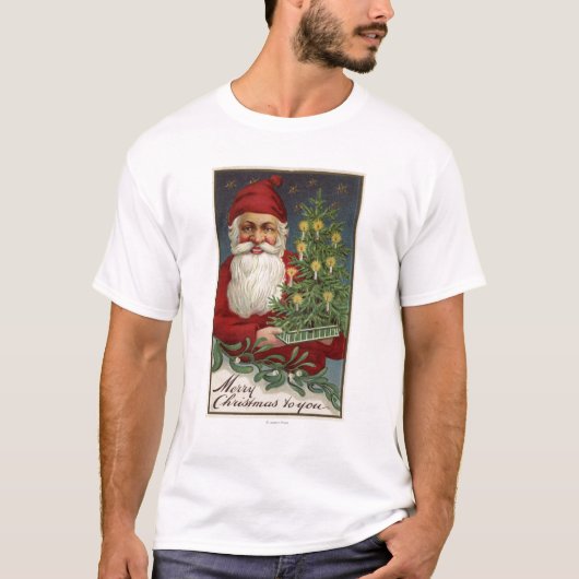 Santa Holding Candlelit Tree T-shirt (Voorkant)
