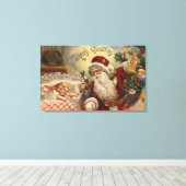 Santa Holding Doll, slaapmeisje Canvas Afdruk (Insitu (Houten vloer))