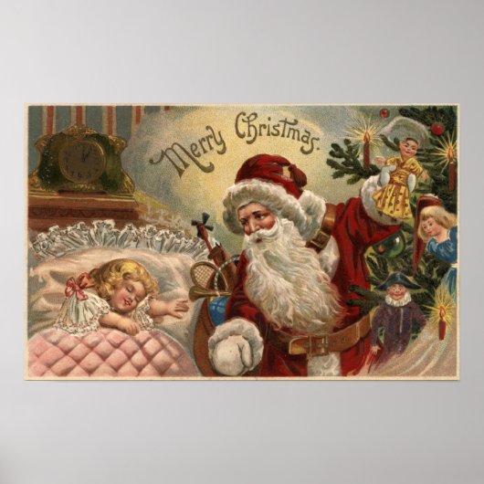Santa Holding Doll, slaapmeisje Poster (Voorkant)