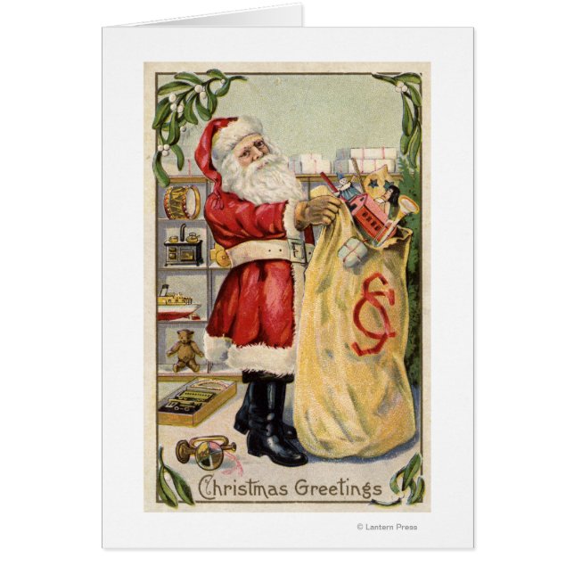 Santa Holding een overstromende tas van speelgoed (Voorkant)