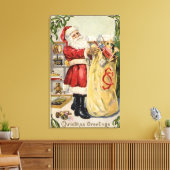 Santa Holding een overstromende tas van speelgoed Canvas Afdruk (Insitu (Woonkamer))