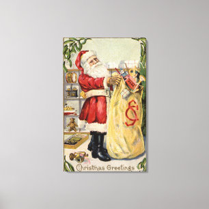 Santa Holding een overstromende tas van speelgoed Canvas Afdruk