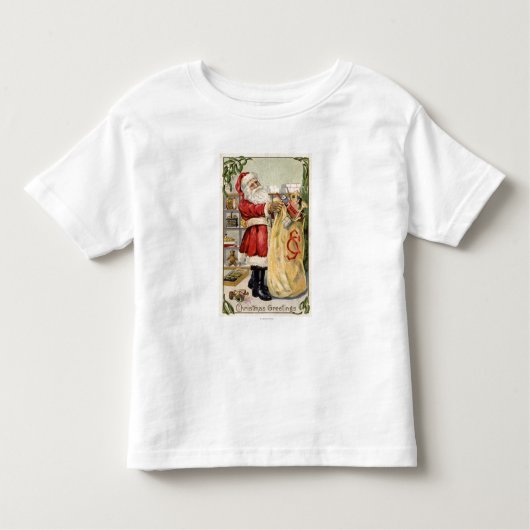 Santa Holding een overstromende tas van speelgoed Kinder Shirts (Voorkant)