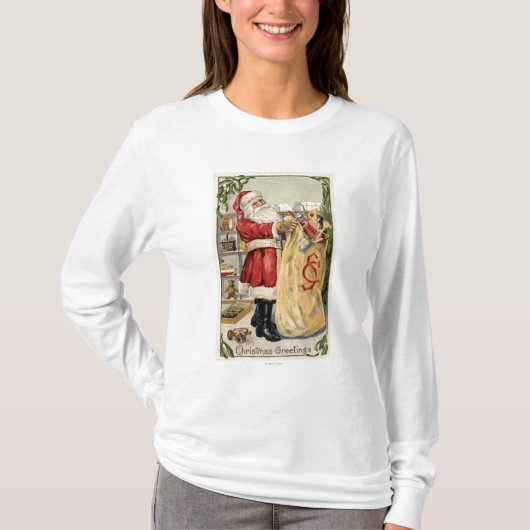 Santa Holding een overstromende tas van speelgoed T-shirt (Voorkant)