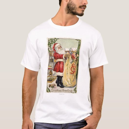 Santa Holding een overstromende tas van speelgoed T-shirt (Voorkant)