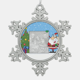 Santa Holding-foto Tin Sneeuwvlok Ornament