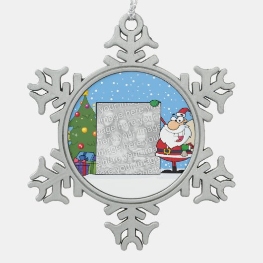 Santa Holding-foto Tin Sneeuwvlok Ornament (Voorkant)