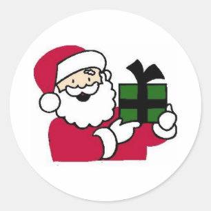 Santa Holding Gift Ronde Sticker